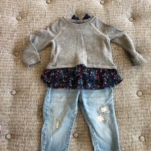 Toddler mix media top and jeans